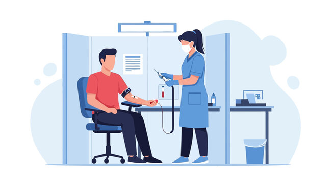 Nurse Performing Blood Donation Procedure on Patient in Medical Clinic