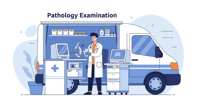 Mobile Pathology Lab: Doctor Conducting Examination in a Van