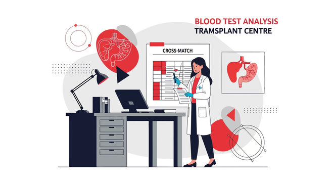 Medical Professional Analyzing Blood Test Results at Transplant Center Laboratory