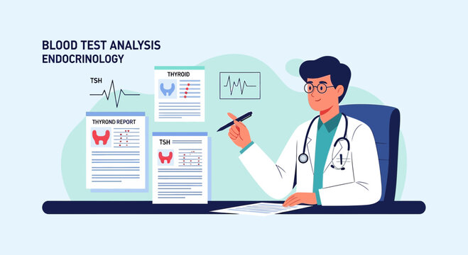 Endocrinologist Analyzing Blood Test Results for Thyroid Hormones