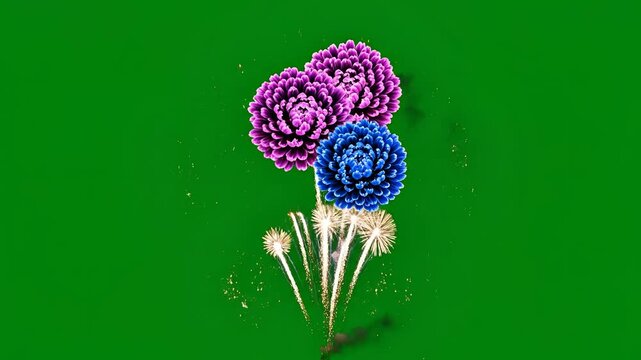 Spectacular Fireworks Display on a Vibrant Green Screen Background.