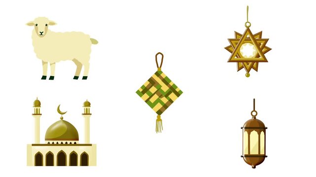 2D Animated Eid al-Adha Islamic Symbol Collection for Religious Celebration