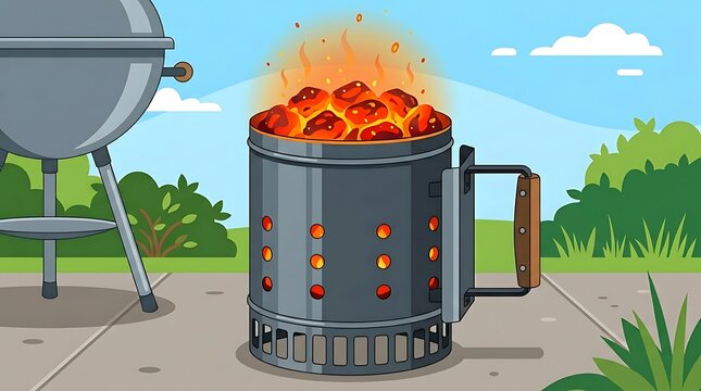 Outdoor pizza oven cooking flames with propane tank backyard setting