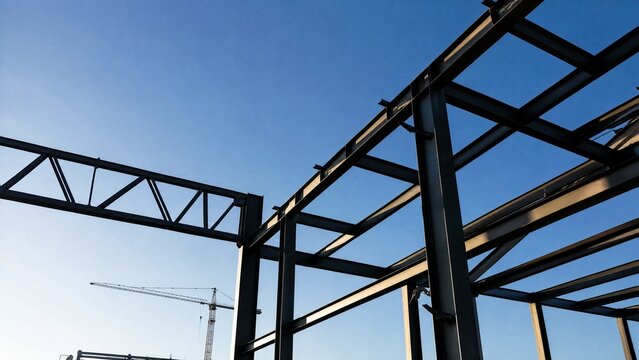 ibeam. Geometric silhouettes of intersecting I-beam structures against a blue sky. safety posters, maintenance manuals, designed for industrial assembly lines and welding operations.