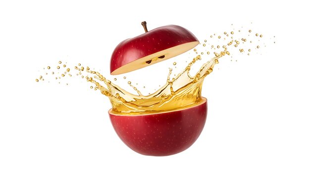 Fresh Red Apple Halved with Splashing Juice in Mid Air