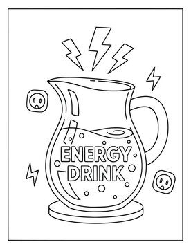 Electrolyte energy drink pitcher with lightning bolts for coloring book