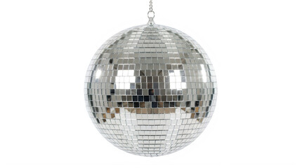 Obraz premium Silver disco ball party decoration isolated on black background for nightlife music and club event design element for professional graphic mockup background and advertising art work