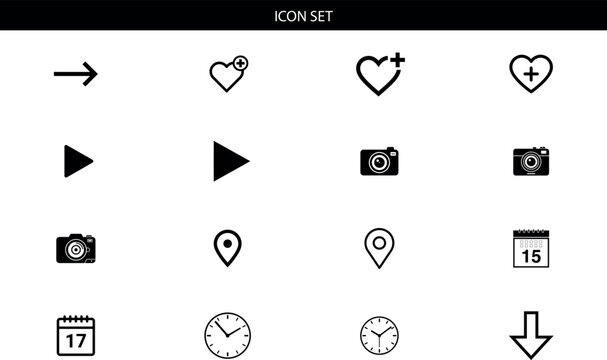 Set of twelve minimalist flat icons for mobile app user interface design