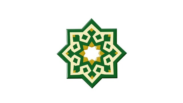 2D Animated Islamic Geometric Ornament with Green Gold Pattern