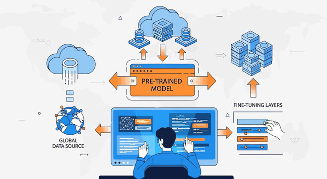 AI Machine Learning Process: Data, Model Training, Fine-Tuning, Cloud Storage