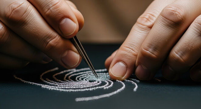 Precision Craft Hands meticulously placing tiny elements on a detailed design.