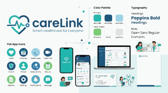 Digital Healthcare Interface: A comprehensive digital healthcare interface showcasing the design and features of a healthcare application, including mobile and web app.