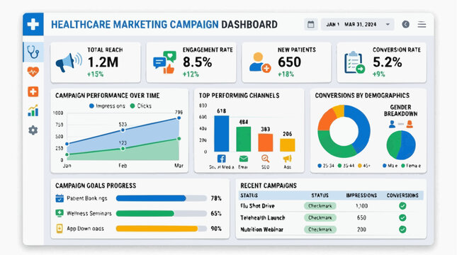 Healthcare Marketing Campaign Dashboard: A detailed healthcare marketing campaign dashboard offering comprehensive data visualization and performance metrics.