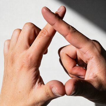 Interlocking hands creating a heart shape with fingers in natural light  