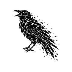 Fototapeta premium Black raven silhouette with geometric shattered glass effect on a white background