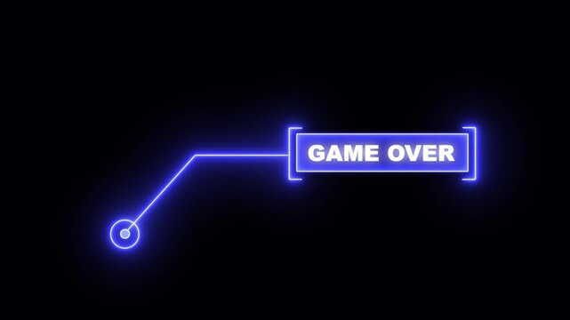 Modern blue neon UI HUD callout animation featuring game over text for futuristic gaming interface design, interactive tech displays, and digital game status notifications.