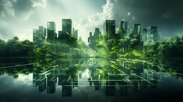 Innovation eco friendly cityscape with Infrastructure and Transportation. Smart city concept