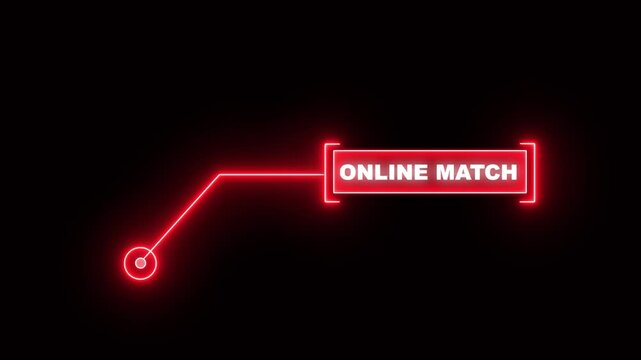 Red digital HUD callout animation featuring online match text for futuristic competitive gaming interfaces, multiplayer matchmaking, and modern tech display concepts.