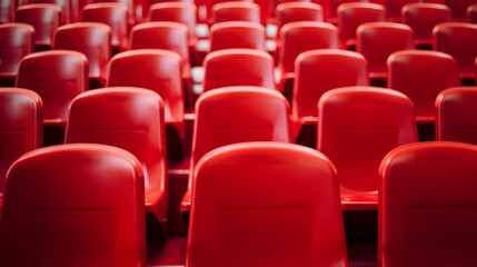 Fototapeta premium Row of empty red seats at stadium