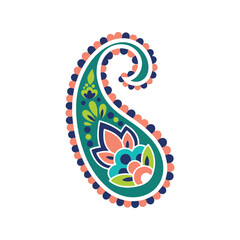 Fototapeta premium Colorful buta paisley floral ornament isolated on white, decorative ethnic motif design