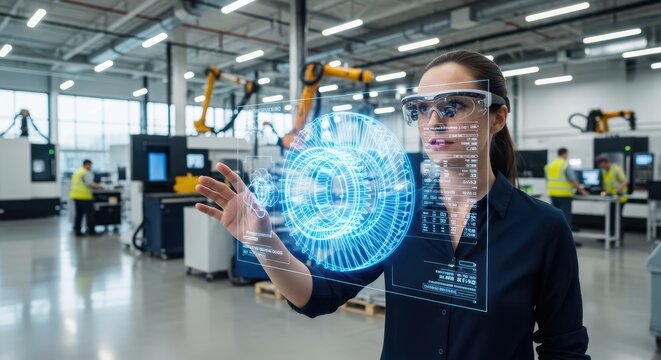 Professional using augmented reality technology in an industrial setting