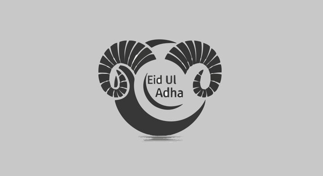Eid Ul Adha Greeting Card with Crescent Moon and Ram Horns Illustration