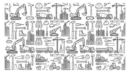 Naklejka premium Construction industry icons and vehicles.