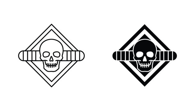 Stylized human skull with vertical bar elements inside a diamond shape in outline and solid black vector illustration