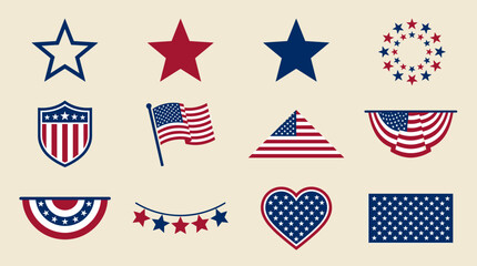 Obraz premium USA Independence Day 4th July American Flag Stars and Stripes Symbols Vector Graphics