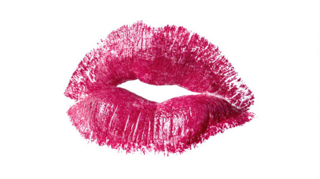 Vibrant Pink Lipstick Kiss Mark Print with Detailed Texture and Glossy Finish Isolated on a Solid White Background for Beauty Fashion and Romantic Valentine Day Marketing