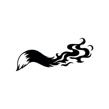 Black silhouette of a fox tail with wavy flowing fur patterns isolated on a plain white background