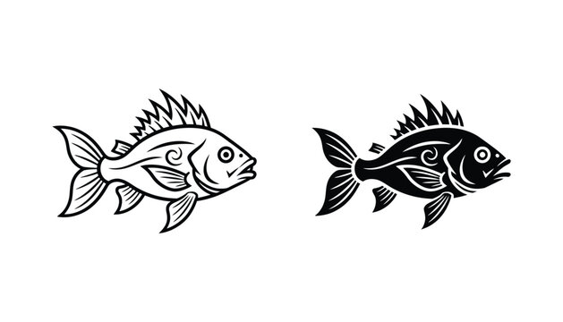 Stylized ocean fish outline and silhouette vector illustration depicting aquatic life and marine beauty