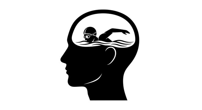 Swimmer in a person's head silhouette.