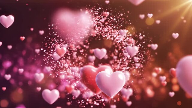 Romantic Heart Animation with Glittering Particles and Bokeh Lights.