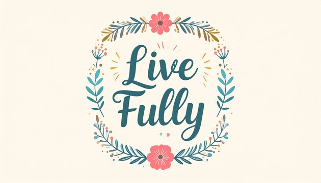 "Live Fully" Inspirational Quote with Elegant Hand-Drawn Floral Wreath Design