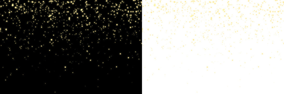 Golden glittering bokeh lights particle falling on transparent background, Sparkling festive particles and shimmering luxury glow effect. Shine gold dust lights. Luxury confetti sparkle particles. PNG