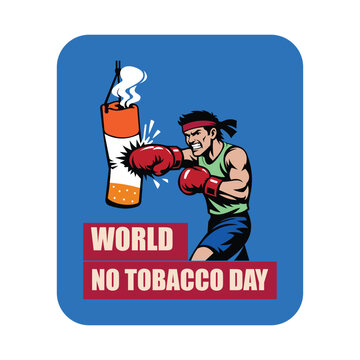 World No Tobacco Day Boxer Punching Cigarette.symbolizing fight against smoking and World No Tobacco Day awareness.
