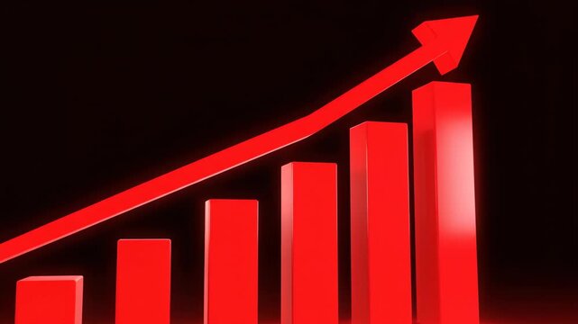 Glowing red bar graph with rising arrow on dark background