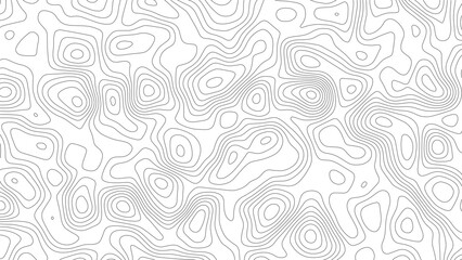Fototapeta premium Topographic map contour lines pattern with thin grey strokes on a white background representing elevation levels and geographical terrain in a repeating abstract linear