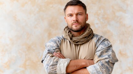Fototapeta premium Serious man resting chin on hand outdoors, thoughtful emotion and masculine lifestyle portrait concept.