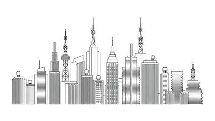 Obraz premium Minimalist black and white line art city skyline illustration.