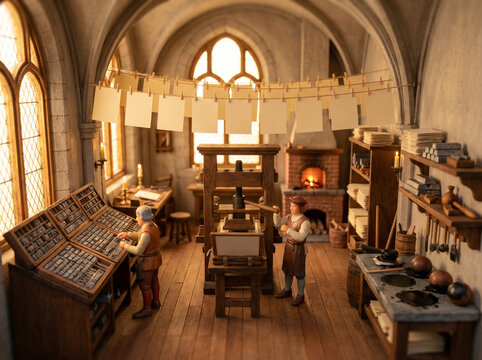 Gutenberg's Printing Press Workshop Wide Environmental Miniature Diorama