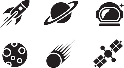 Space icons set rocket planet astronaut moon comet satellite icons set in outline solid with outer © Laila