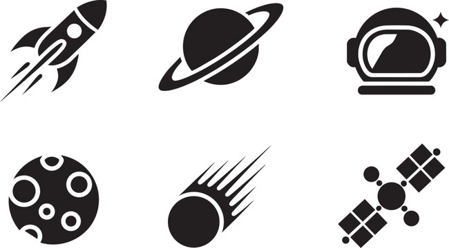 Space icons set rocket planet astronaut moon comet satellite icons set in outline solid with outer
