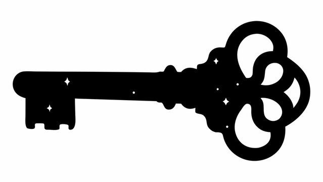 Old antique key silhouette dissolving into dust particles on white background symbolizing loss and decay