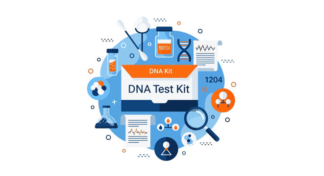 DNA Test Kit for Genetic Analysis and Ancestry Testing Flat Design Vector Illustration