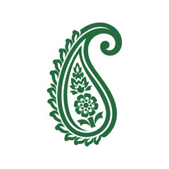 Green buta paisley floral ornament isolated on white, elegant decorative vector motif for textile and design © azad