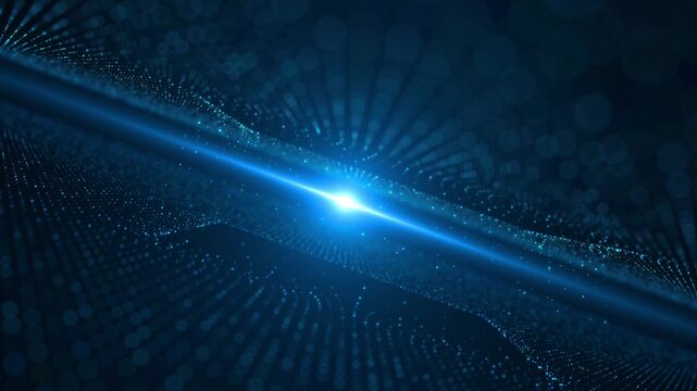 futuristic digital data wave with blue glowing particles and abstract cyberspace background.