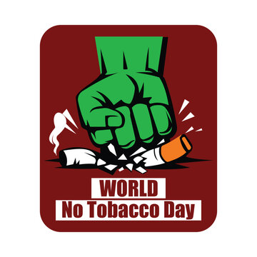 Vector illustration of green fist crushing cigarette, symbolizing anti smoking awareness and World No Tobacco Day campaign.