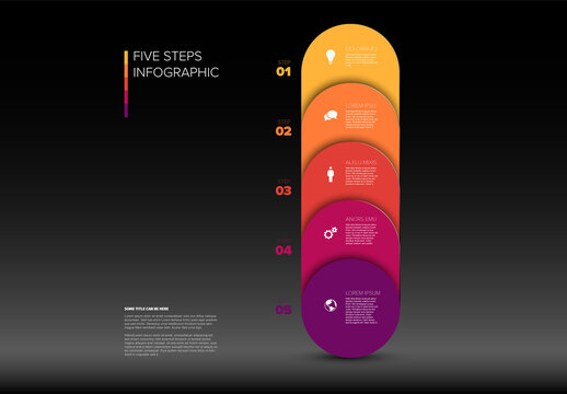 Five Steps Vertical Infographic Design Template on Black Background
